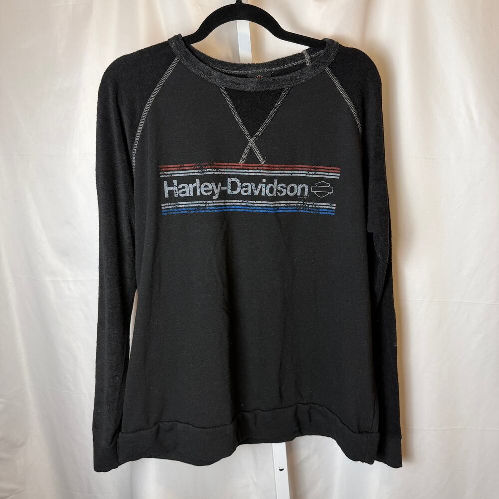 Harley-Davidson Womens Long Sleeve Graphic Raglan Shirt Black Distressed Logo XL